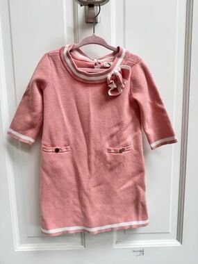 Hope & Henry Girls 4 Pink White Stripe Knit 3/4 Sleeve Sweater Dress